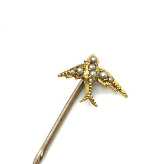 Antique Victorian 9ct Gold Seed Pearl Swallow Stickpin 243