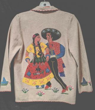 Vtg 1940’s White Wool Embroidered Collectible Mexican Folk Art Jacket Womens