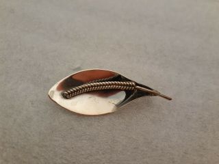 Vtg Carl Ove Frydensberg Cof Sterling Silver Modernist Leaf Pin Brooch Denmark