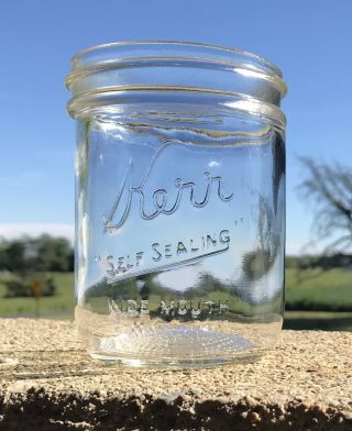 Vintage Kerr Self Sealing Wide Mouth Mason Pint Clear Glass Jar W/ Metal Lid