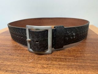 Vintage Mixson Leathercraft Black Basketweave Duty Belt Size 31 32 Police Fire