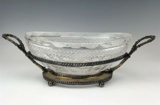 Antique I.  F.  S.  Ltd English Silver Plate Cut Glass Crystal Planter Jardiniere Sjs