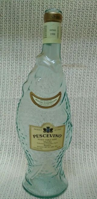 2))  Vintage 13”fish Shaped Glass Wine Bottle Pescevino W/ Labels.