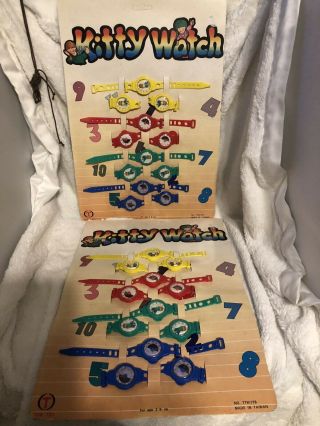 Vintage 2 Full Store Display Card Of 12 On Each Mod Toy Watches For Kids,
