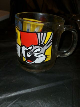 Vtg 1994 Warner Bros Looney Tunes Glass Mug Cup Bugs Bunny Sylvester Tweety Bird