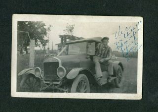 Vintage Car Photo Young Man W/ 1920s Model T Ford Custom Body Speedster 414153