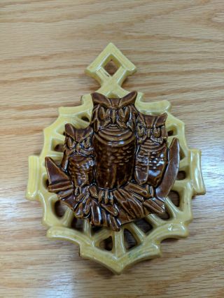 Vintage Mccoy Art Pottery Owl Trivet Wall Pocket (k1)