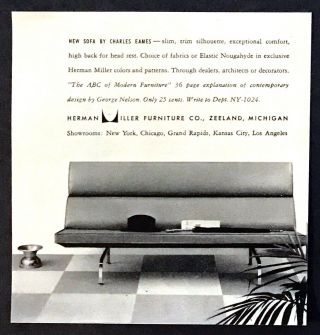 1954 Nougahyde Sofa Design By Charles Eames Photo Herman Miller Vintage Print Ad