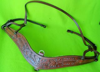 Outstanding Quality Vintage Antique Hand Tooled Leather Breast Collar Con Nr