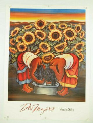 Vintage 1992 Simon Silva,  Dos Mujeres / Two Women,  Fine Art Poster Print 25x34 "