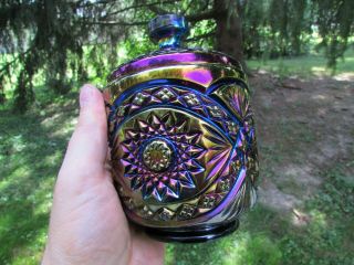 Imperial Hobstar Antique Carnival Art Glass Covered Sugar Jar Purple A Beauty