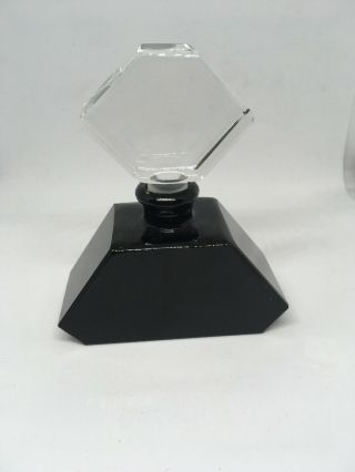 Vintage Art Deco Black Glass Vanity Perfume Bottle Clear Stopper Stunning