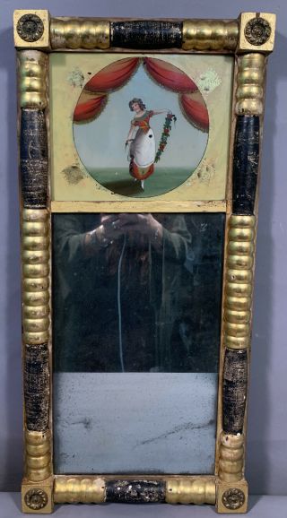19thc Antique Lady Stage Actress Reverse Portrait Painting On Glass Old Mirror