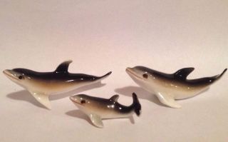 Vintage Whale Family Set 3 Bone China Miniature Figurines Japan