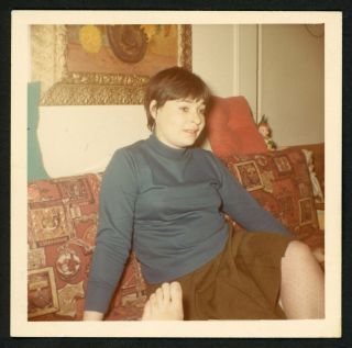 Woman On Sofa Foot Vintage Photo Snapshot 1960s Interior Toes Out Of Frame