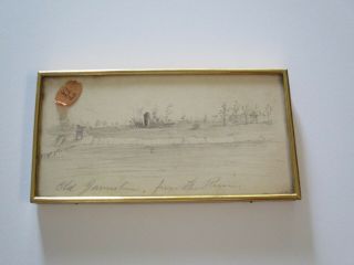Antique Old Master Drawing Landscape Old Jamestown From The River Mystery Art