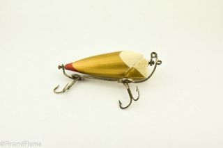 Vintage Bite Em Bait Revolving Minnow Antique Fishing Lure Gold White Red Jj11