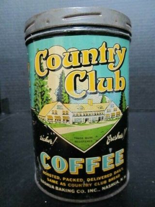 Antique Vintage Country Club Coffee Tin,  Nashua N.  H.