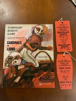 September 8,  1967 Nfl Signed Cardinals Vs Lions Program And Passes Auto