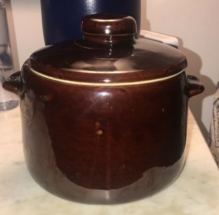 Vintage West Bend Usa Brown Glaze Bean Pot Or Cookie Jar W/ Lid Crock Pottery