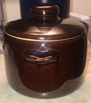 Vintage West Bend USA Brown Glaze Bean Pot or Cookie Jar w/ Lid Crock Pottery 2