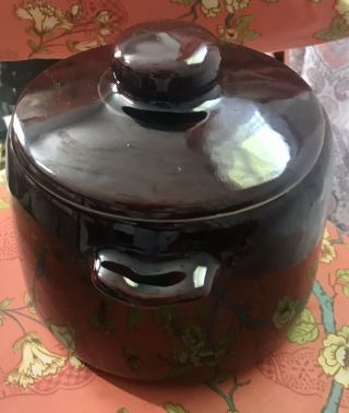 Vintage West Bend USA Brown Glaze Bean Pot or Cookie Jar w/ Lid Crock Pottery 3