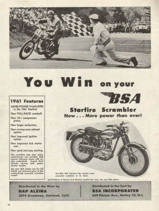 1961 Bsa 250 Starfire Scrambler - Vintage Motorcycle Ad
