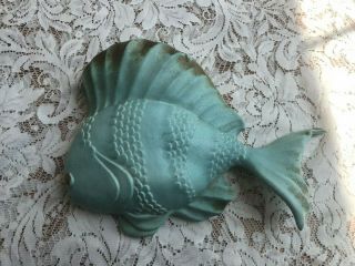 Vintage Large 11 " X 8 " Ceramic Turquoise Fish Decor Wall Pocket