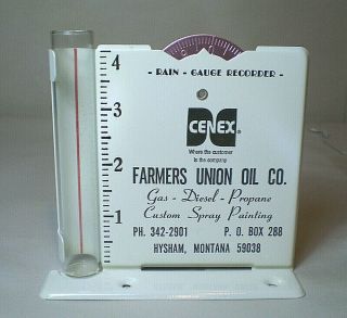 Vintage Cenex Farmers Union Oil All Metal Rain Gauge Recorder Hysham,  Montana