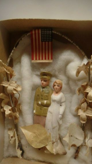 Vintage 1940s Wedding Cake Topper Ceramic Bride & Us Military Groom Topper