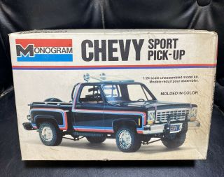 Monogram Model Kit Chevy Sport Pickup 1970s Vintage Unbuilt In Open Box