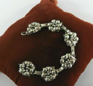 Vintage Antique Art Nouveau Solid Sterling Silver Link Bracelet Floral Flowers 8