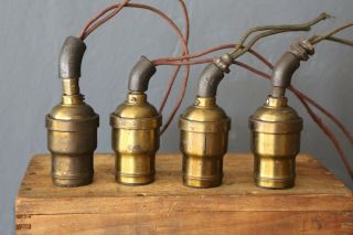 4 Antique 1915 General Electric Ge Brass Light Sockets Oc White Faires Lamp Era