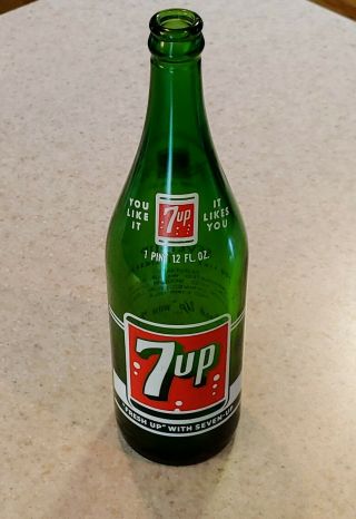 Vintage 7up Bottle 1 Pint 12 Fl.  Oz.  You Like It,  It Likes You Fresh Up Seven - Up