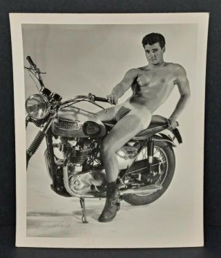 Vintage Photo 4x5 Semi - Nude Male Model On Motorcycle
