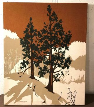 Vintage Marushka Silk Screen Woodland Tall Trees Stretched Wall Hanging