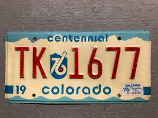 Vintage 1975 Colorado License Plate Bi Centennial Tk - 1677 1976 Sticker