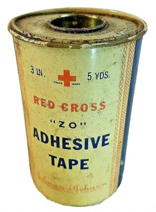 Vintage Red Cross Adhesive Tape " Zo " 3 " X 5 Yds Empty Advertising Tin