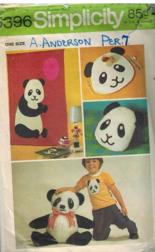 5396 Vintage Simplicity Sewing Pattern Craft Panda Wall Hanging Applique Pillow