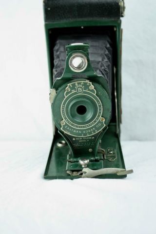 Vintage Antique Rainbow Hawk Eye Folding Camera Eastman Kodak Green Model B