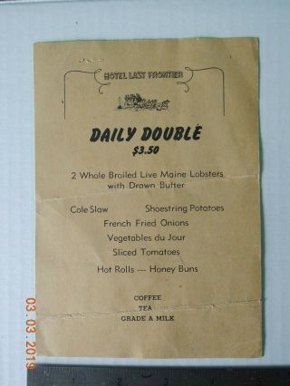 Vintage Hotel Last Frontier Casino Daily Double Menu.  Las Vegas.  1942 - 1956?