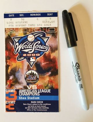 2000 World Series Game 3 Ticket York Yankees Mets Jeter Piazza Ventura