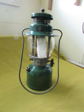 Vintage 6/9 Coleman 242c Gas Camp Lantern,  Brass Font,  Single Mantle,  Green Logo