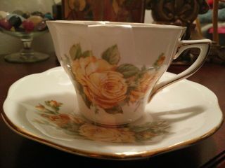 Vintage Yellow Roses Tea Cup And Saucer Bone China Made In England