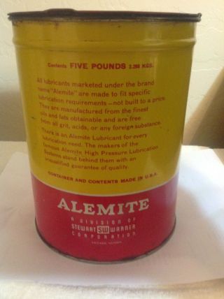 VINTAGE 5 LB ALEMITE GREASE CAN Part full great graphics 3