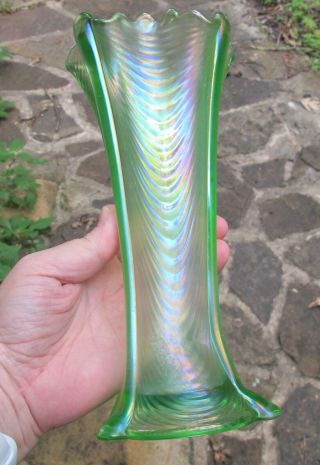 NORTHWOOD ICE GREEN DRAPERY ANTIQUE Carnival Glass Vase Iridescent Art COOL ONE 3