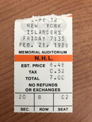 1985 - 86 Buffalo Sabres Vs York Islanders Ticket Stub With Bonus Dvd