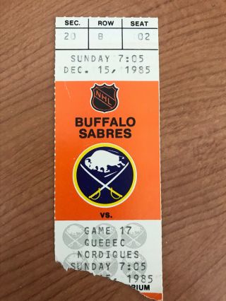 1985 - 86 Buffalo Sabres Vs Quebec Nordiques Ticket Stub With Bonus Dvd