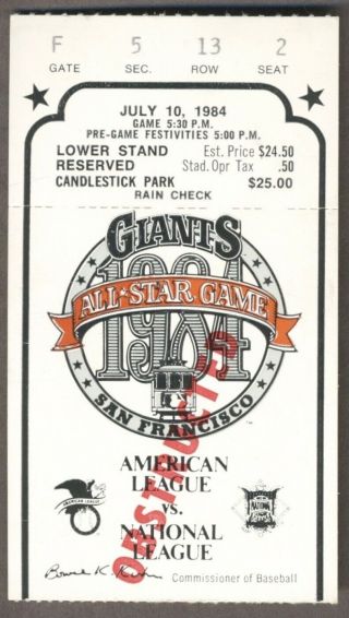 1984 Mlb All - Star Game Ticket Stub At San Francisco Candlestick Park