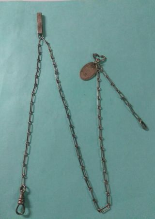Antique Vintage Sterling Silver Vest Pocket Watch Chain With Fob Rb Co.